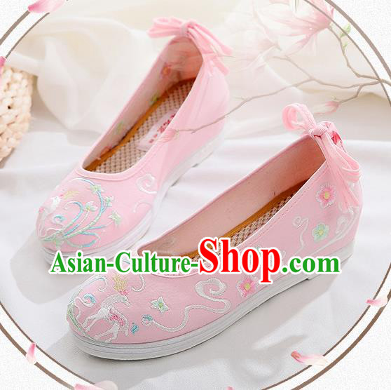 Chinese Traditional Hanfu Shoes Classical Dance Shoes National Embroidered Pink Cloth Shoes