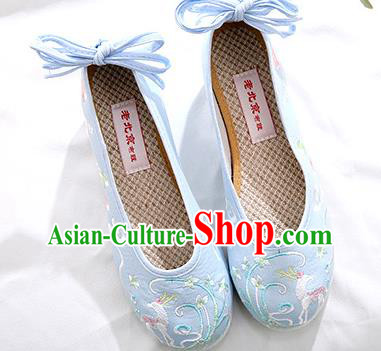 Chinese National Embroidered Blue Cloth Shoes Traditional Hanfu Shoes Classical Dance Shoes