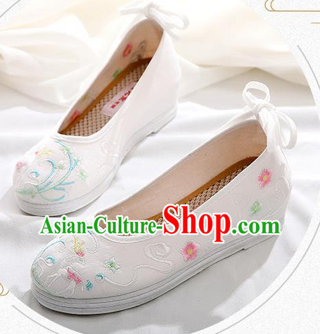 Chinese Classical Dance Shoes National Embroidered White Cloth Shoes Traditional Hanfu Shoes