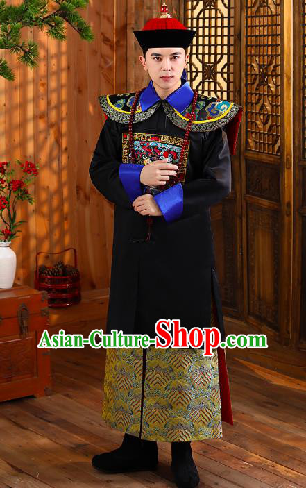China Ancient Qing Dynasty Royal Highness Minister Garment Costumes and Hat Complete Set