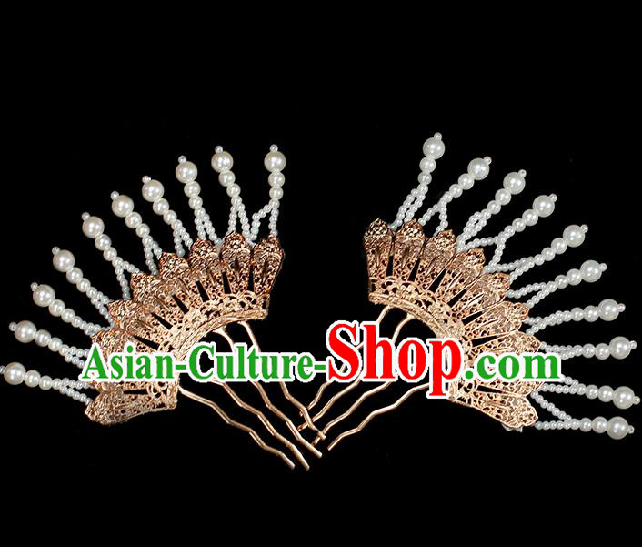 Chinese Ancient Palace Lady Golden Hairpin Traditional Tang Dynasty Court Tassel Hair Comb