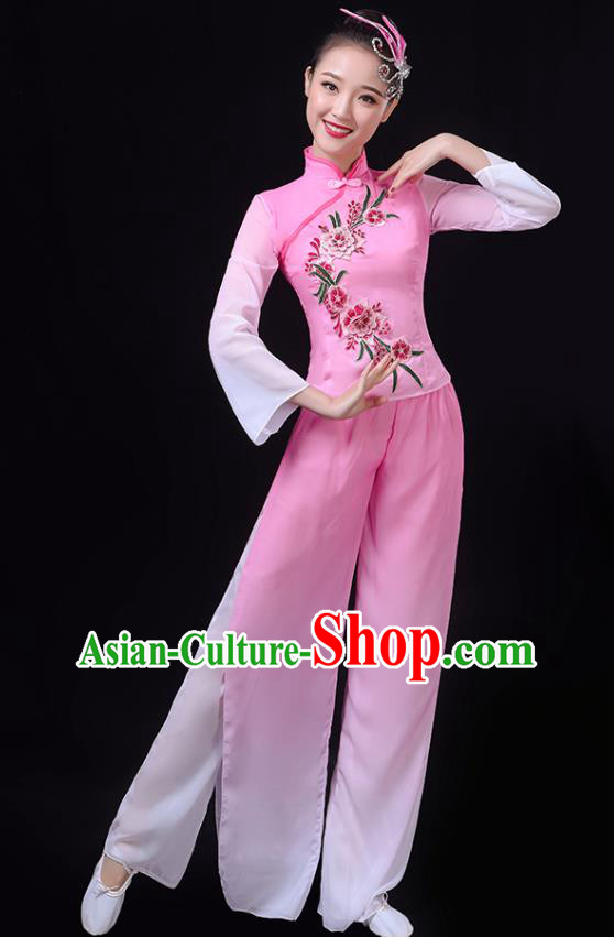 China Fan Dance Group Dance Garment Yangko Dance Pink Outfits Folk Dance Clothing