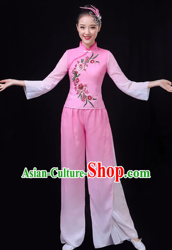 China Fan Dance Group Dance Garment Yangko Dance Pink Outfits Folk Dance Clothing