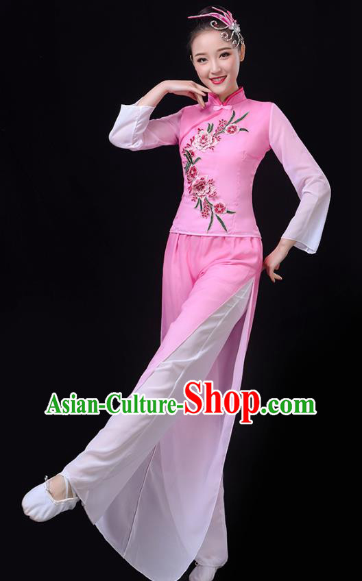 China Fan Dance Group Dance Garment Yangko Dance Pink Outfits Folk Dance Clothing