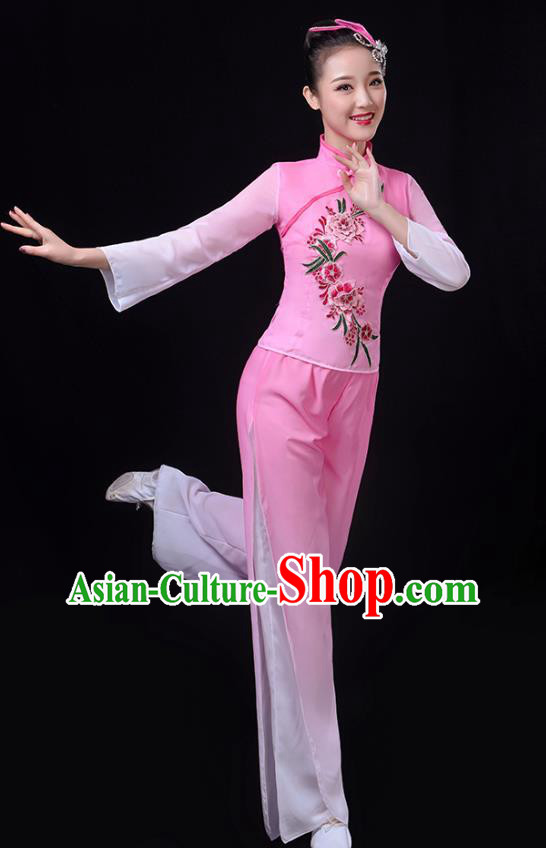 China Fan Dance Group Dance Garment Yangko Dance Pink Outfits Folk Dance Clothing