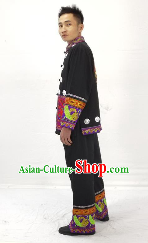 China Traditional Miao Nationality Performance Garment Costumes Hmong Ethnic Folk Dance Black Clothing