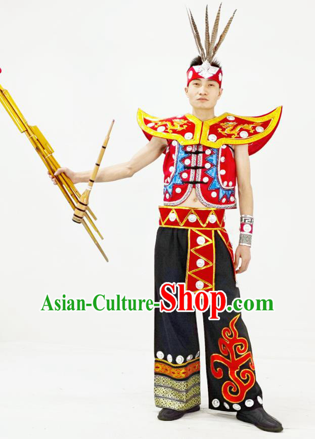 China Traditional Ethnic Performance Clothing Yao Nationality Folk Dance Garment Costumes and Headwear