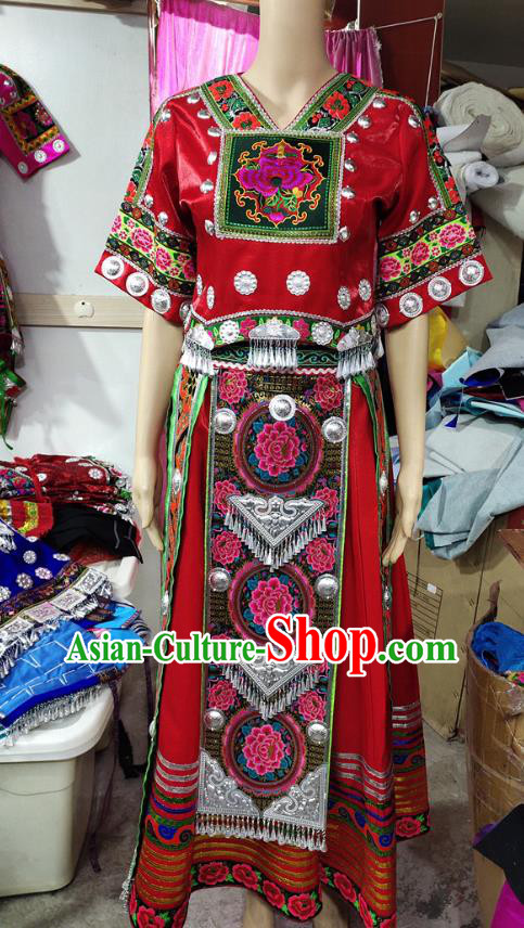 Chinese Hmong Ethnic Folk Dance Garment Miao Nationality Performance Dress Clothing Xiangxi Minority Outfits