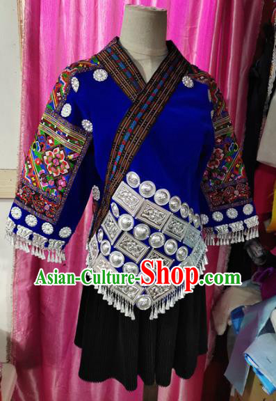 Chinese Tujia Minority Outfits Ethnic Folk Dance Garment Xiangxi Nationality Performance Dress Clothing