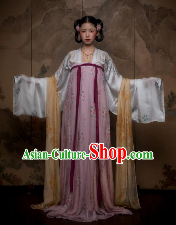 China Traditional Tang Dynasty Court Lady Historical Garment Costume Ancient Princess Pink Hanfu Dresss Apparels