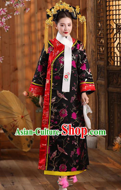 China Ancient Imperial Concubine Embroidered Dress Traditional Qing Dynasty Court Woman Historical Garment Clothing and Headdress Complete Set