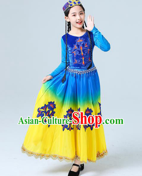 China Traditional Xinjiang Dance Performance Clothing Uygur Nationality Girls Folk Dance Dress Outfits