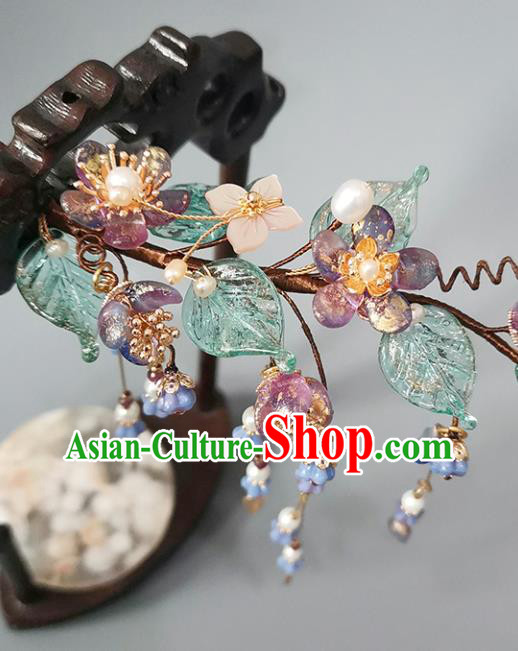 Chinese Ancient Young Lady Tassel Hairpin Traditional Hanfu Wisteria Hair Stick