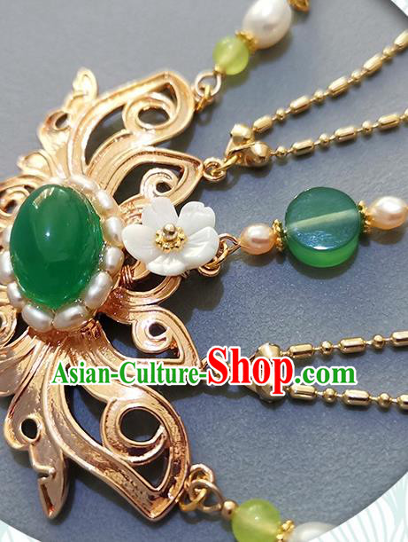 China Traditional Hanfu Accessories Ancient Qing Dynasty Imperial Concubine Pearls Tassel Brooch Pendant