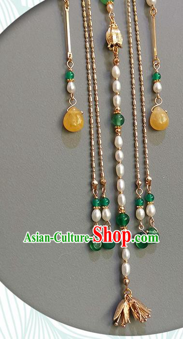 China Traditional Hanfu Accessories Ancient Qing Dynasty Imperial Concubine Pearls Tassel Brooch Pendant