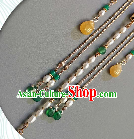 China Traditional Hanfu Accessories Ancient Qing Dynasty Imperial Concubine Pearls Tassel Brooch Pendant