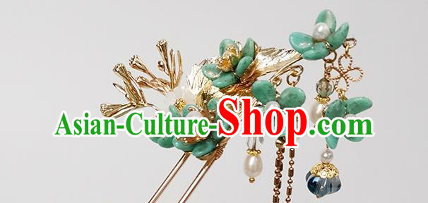 Chinese Ancient Noble Lady Green Plum Blossom Hairpin Traditional Song Dynasty Palace Tassel Hair Stick