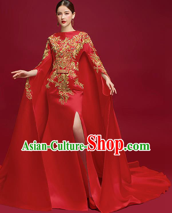 China Compere Cape Dress Stage Show Clothing Catwalks Full Dress Embroidered Wedding Garment