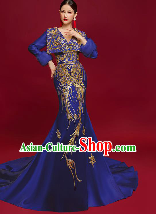 China Compere Trailing Dress Garment Stage Show Full Dress Catwalks Embroidered Clothing