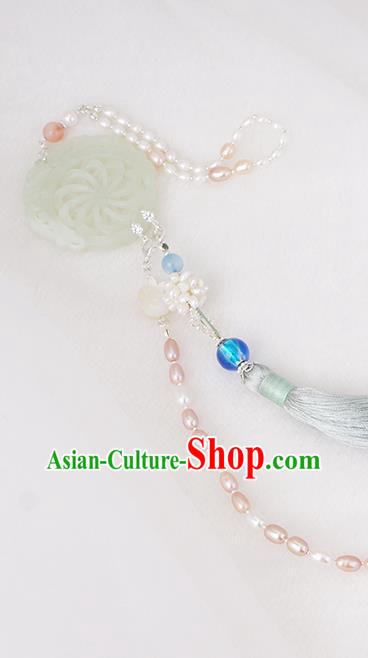 China Traditional Hanfu Jade Waist Accessories Ancient Ming Dynasty Princess Tassel Belt Pendant
