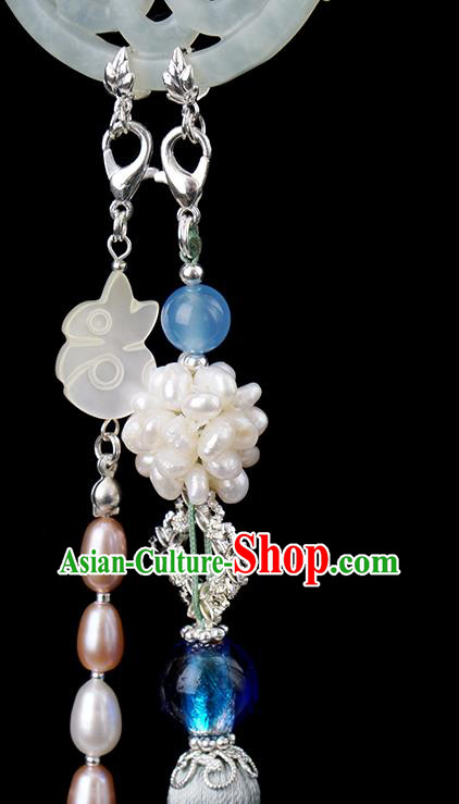 China Traditional Hanfu Jade Waist Accessories Ancient Ming Dynasty Princess Tassel Belt Pendant