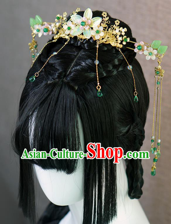 Chinese Ancient Palace Princess Hair Accessories Traditional Jin Dynasty Golden Hair Crown and Hairpins Full Set