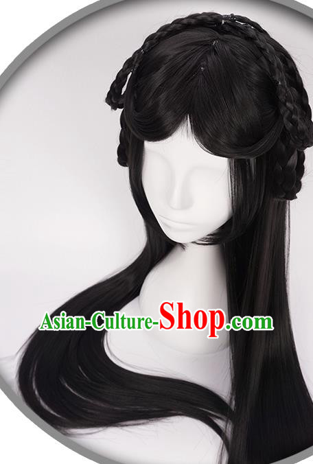 China Ancient Fairy Princess Wigs Headgear Traditional Tang Dynasty Swordswoman Wig Sheath