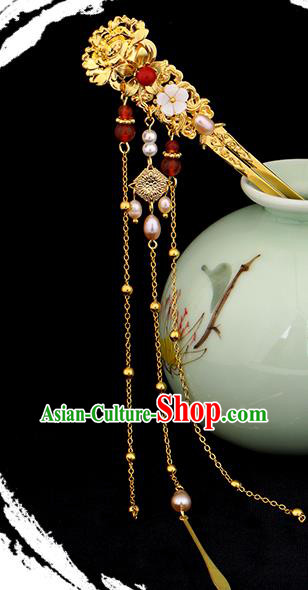 Chinese Ancient Empress Golden Hair Stick Hair Accessories Traditional Tang Dynasty Court Lady Hairpin