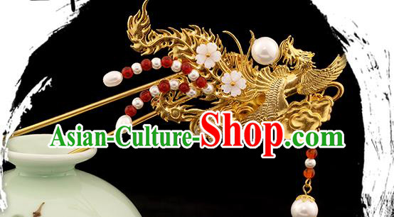 Chinese Ancient Noble Lady Hair Stick Hair Accessories Traditional Ming Dynasty Princess Golden Phoenix Hairpin