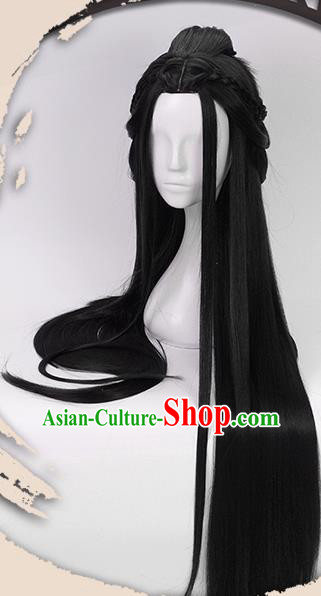 China Ancient Female Swordsman Wigs Headgear Traditional Jin Dynasty Palace Princess Wig Sheath