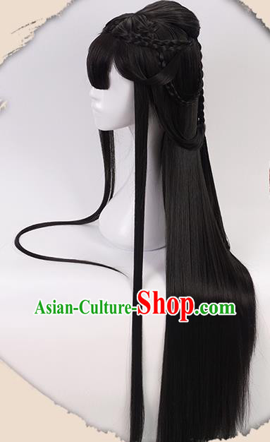 China Ancient Royal Princess Wigs Headgear Traditional Jin Dynasty Young Woman Bangs Wig Sheath