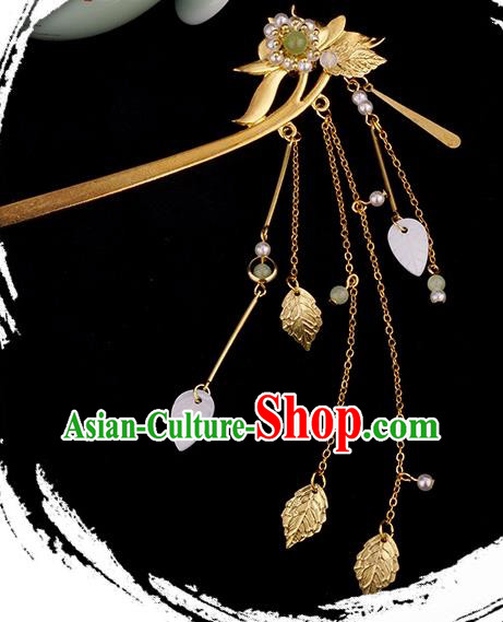 Chinese Ancient Princess Orchids Hair Stick Hair Accessories Traditional Jin Dynasty Golden Leaf Tassel Hairpin