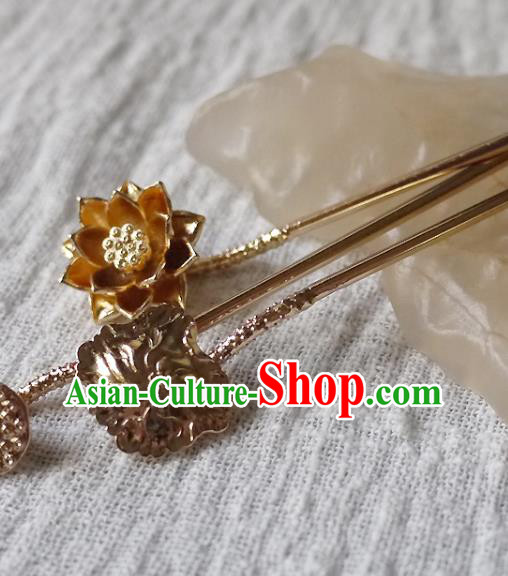 Chinese Ancient Empress Hairpin Hair Accessories Traditional Tang Dynasty Brass Lotus Hair Stick