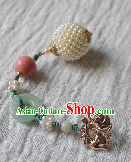 China Traditional Cheongsam Pearls Brooch Accessories Ancient Qing Dynasty Princess Jade Pendant