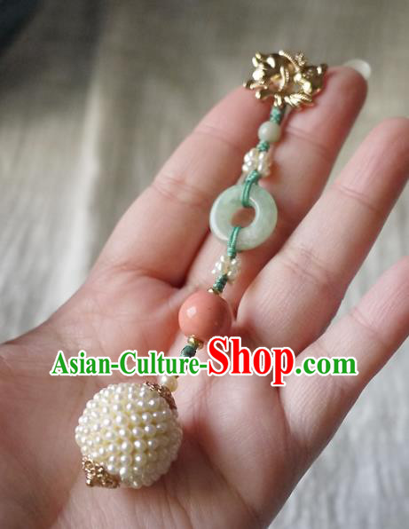China Traditional Cheongsam Pearls Brooch Accessories Ancient Qing Dynasty Princess Jade Pendant