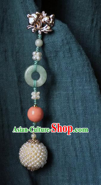 China Traditional Cheongsam Pearls Brooch Accessories Ancient Qing Dynasty Princess Jade Pendant