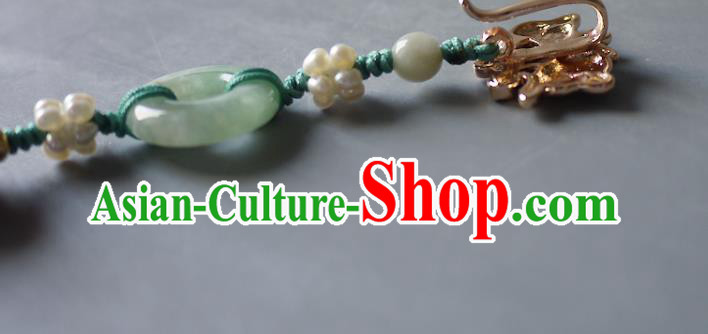 China Traditional Cheongsam Pearls Brooch Accessories Ancient Qing Dynasty Princess Jade Pendant