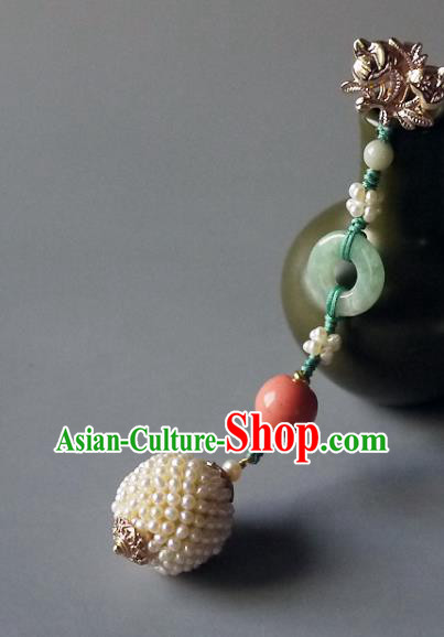 China Traditional Cheongsam Pearls Brooch Accessories Ancient Qing Dynasty Princess Jade Pendant