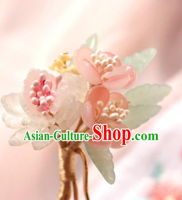 China Ancient Young Lady Hairpin Traditional Hanfu Hair Accessories Song Dynasty Pink Flowers Hair Stick