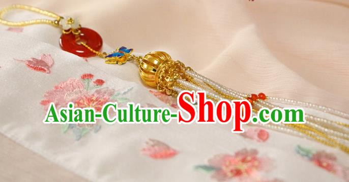 Chinese Traditional Cheongsam Golden Lantern Pendant Ancient Palace Lady Beads Tassel Brooch Accessories