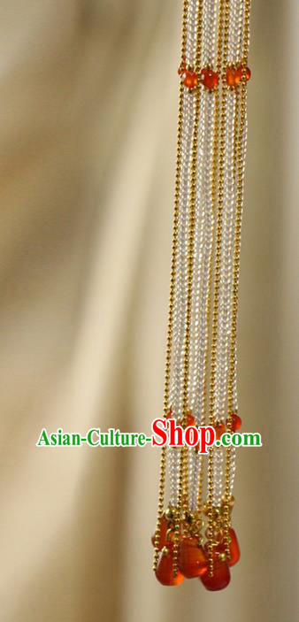 Chinese Traditional Cheongsam Golden Lantern Pendant Ancient Palace Lady Beads Tassel Brooch Accessories