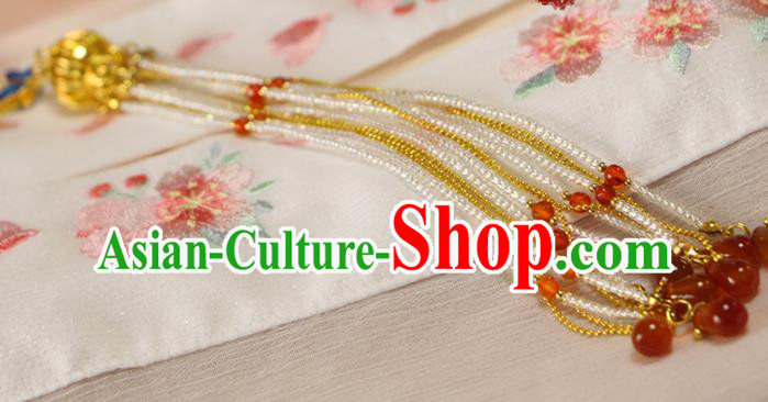 Chinese Traditional Cheongsam Golden Lantern Pendant Ancient Palace Lady Beads Tassel Brooch Accessories