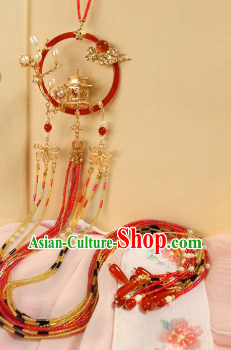 Chinese Traditional Cheongsam Beads Tassel Waist Pendant Ancient Palace Lady Agate Belt Accessories