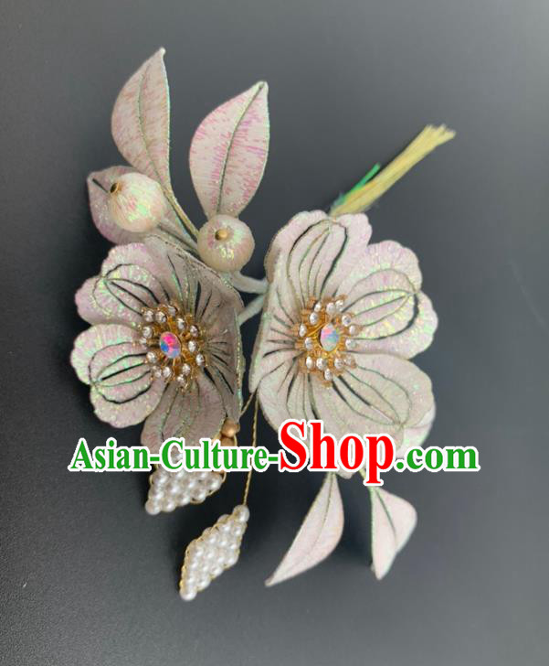 China Ancient Princess Peach Blossom Hairpin Traditional Hanfu Hair Accessories Song Dynasty Silk Flower Hair Stick