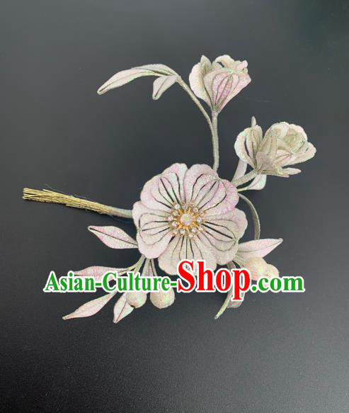 China Ancient Young Lady Hairpin Traditional Hanfu Hair Accessories Song Dynasty Silk Peach Blossom Hair Stick