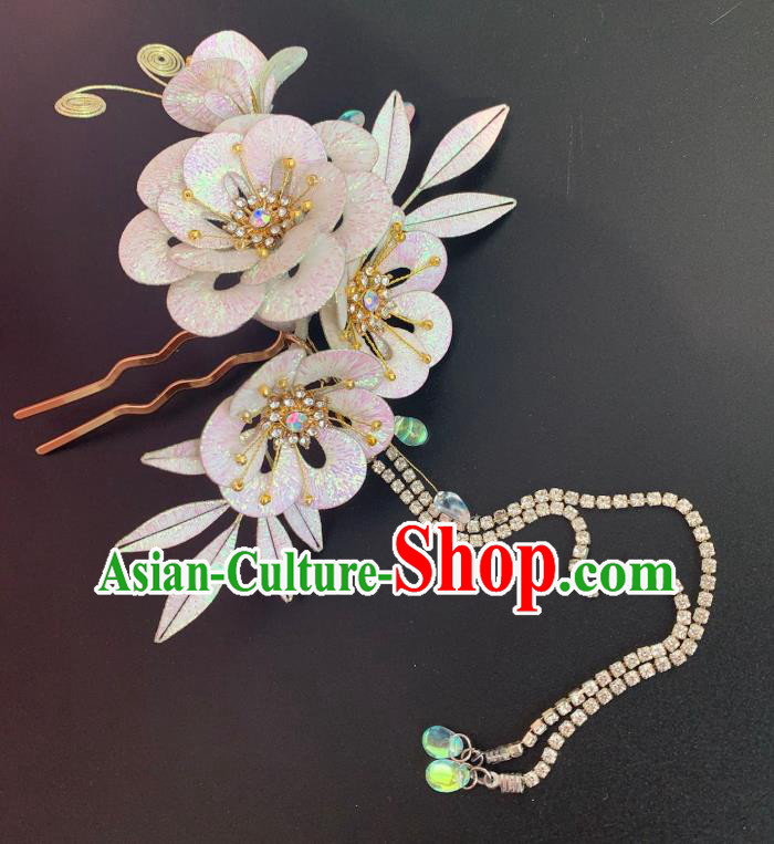 China Ancient Noble Woman Tassel Hairpin Traditional Hanfu Hair Accessories Song Dynasty Silk Camellia Hair Stick
