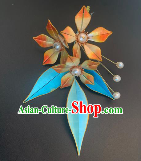 China Ancient Princess Silk Pentas Hairpin Traditional Hanfu Hair Accessories Song Dynasty Pearls Hair Stick