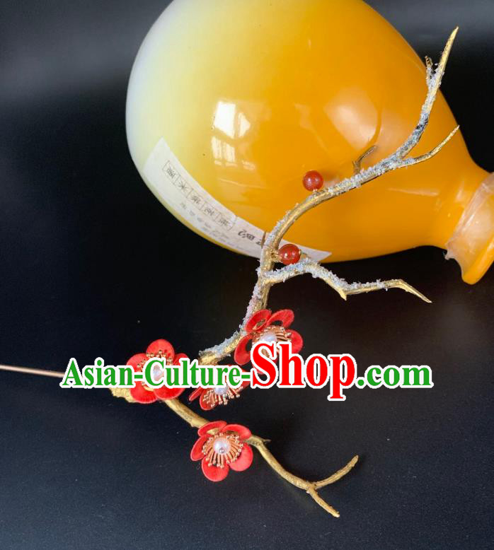 China Ancient Swordswoman Hairpin Traditional Hanfu Hair Accessories Ming Dynasty Red Plum Hair Stick