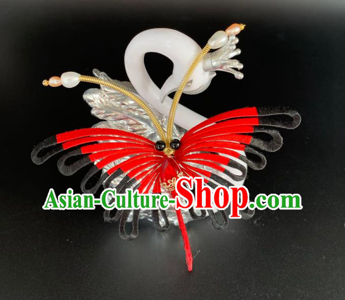 China Ancient Young Woman Hairpin Traditional Hanfu Hair Accessories Ming Dynasty Silk Butterfly Hair Stick