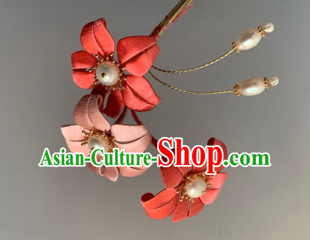 China Ancient Palace Lady Hairpin Traditional Hanfu Hair Accessories Ming Dynasty Silk Lily Flowers Hair Stick